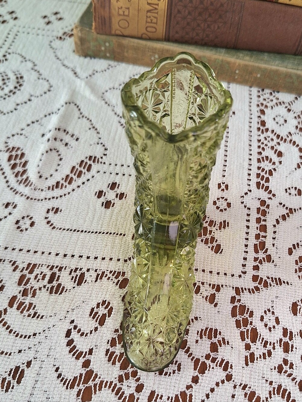 Green Fenton Victorian Boot Shoe In Daisy & Button Pattern - Picture 3 of 7